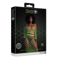 Ouch! Glow Bustier et Robe Filet Épaules dénudées Vert Fluo